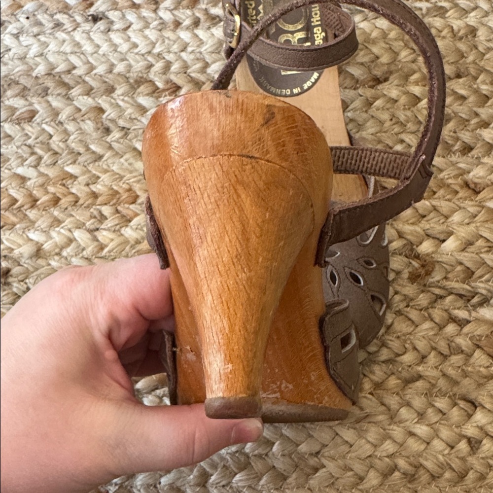 Krone Saga 37 Vintage Taupe Grey Wooden Clogs Sandals Shoes - Picture 10 of 12
